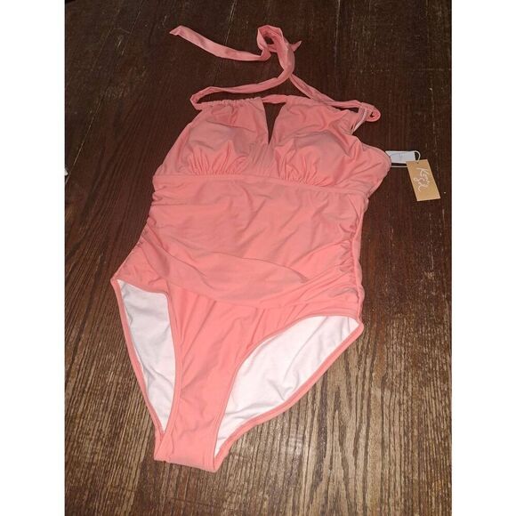 New Size 16 Kona Sol Pink Peach Tummy Control One Piece Swimsuit Bathing Suit - Picture 1 of 5